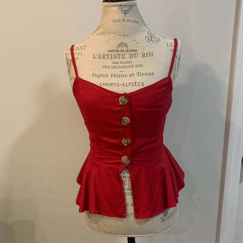 red buttoned tank top